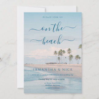 Invitation Mariage sur la plage au palmier Océan Bleu