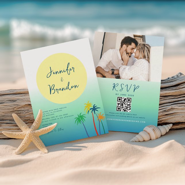 Invitation Mariage sur la plage au palmier tropical (Créateur téléchargé)