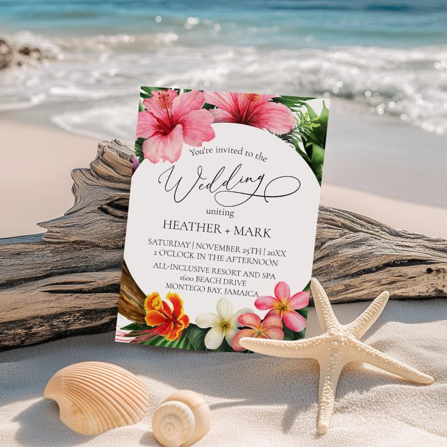 Invitation Mariage sur la plage aux fleurs tropicales  (Créateur téléchargé)