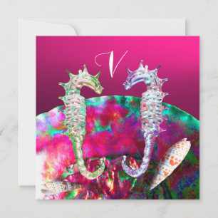 Invitation MARIAGE SUR LA PLAGE AUX HIPpocampes, Rose noir