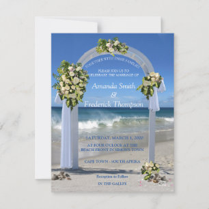 Invitation Mariage sur la plage avec des roses floribunda bla