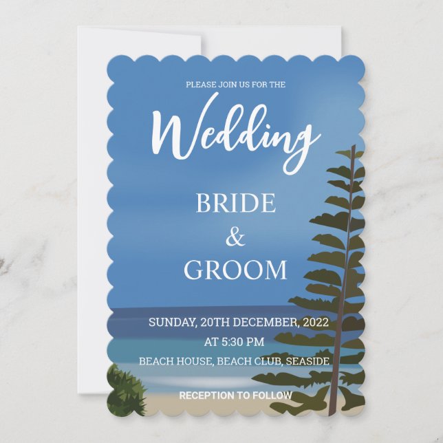Invitation Mariage sur la plage avec pin maritime (Devant)