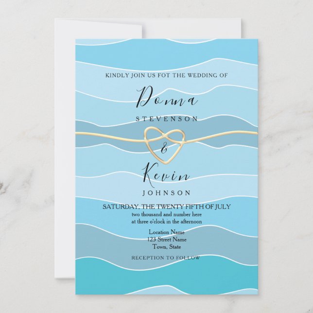 Invitation Mariage sur la plage avec vagues de l'océan bleu B (Devant)