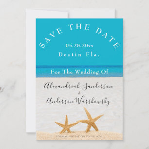 Invitation Mariage sur la plage bleue 2 étoiles de mer Sable 