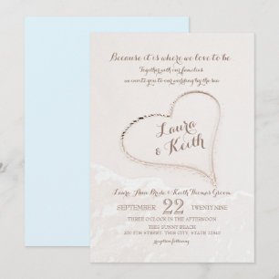 Invitation Mariage sur la plage Cœur dans le sable
