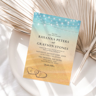 Invitation Mariage sur la plage coeur rivage