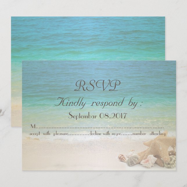 Invitation Mariage sur la plage Coquillages  RSVP (Devant / Derrière)
