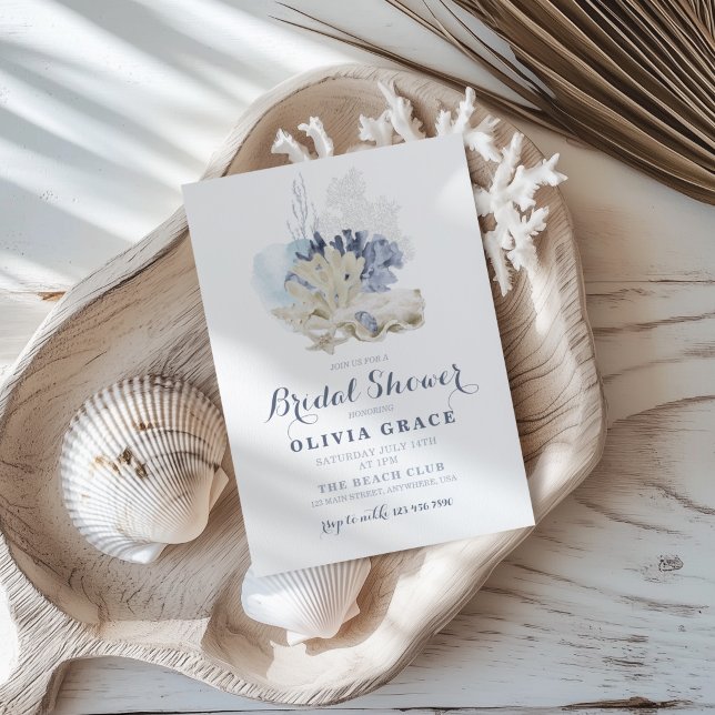 Invitation Mariage sur la plage côtière coquillage bleu (Créateur téléchargé)