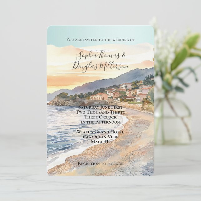 Invitation Mariage sur la plage côtière de la Riviera françai (Debout devant)