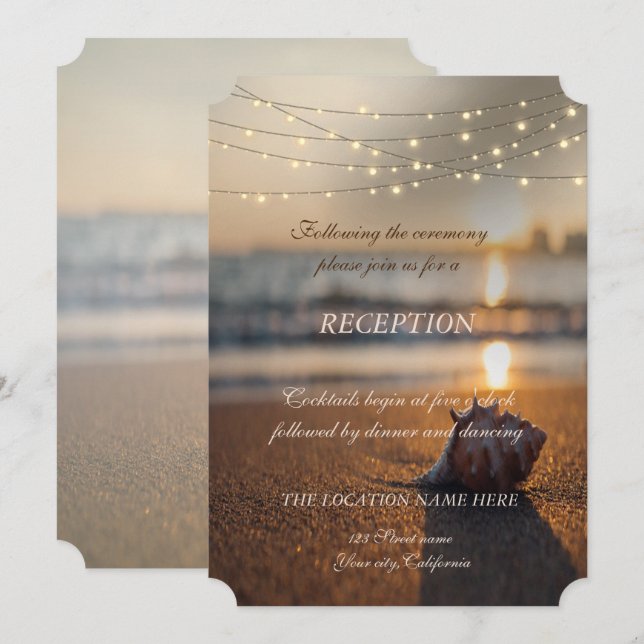 Invitation Mariage sur la Plage Coucher de Soleil Réception C (Devant / Derrière)