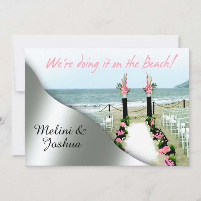 Invitation Mariage sur la plage d'argent rose Aisle (Devant)