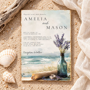 Invitation Mariage sur la Plage de Bouteille dans le Sable Cô