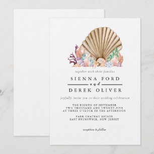 Invitation Mariage sur la plage de corail et de coquillages