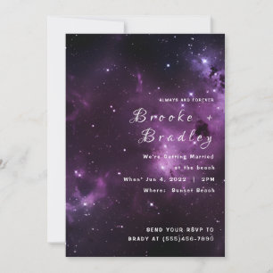 Invitation Mariage sur la plage de la nébuleuse violet foncé