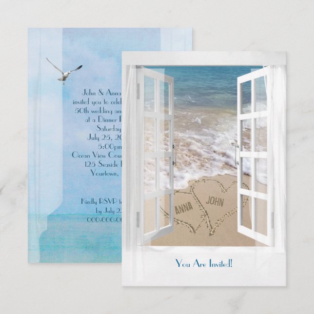 Invitation Mariage sur la plage de l'Océan, dîner de fête d'a (Devant / Derrière)