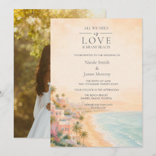 Invitation Mariage sur la plage de Miami Beach avec photo