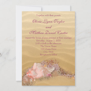 Invitation Mariage sur la plage de sable coquillages