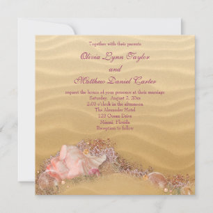 Invitation Mariage sur la plage de sable coquillages