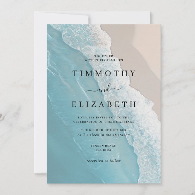 Invitation Mariage sur la Plage de Sable Océanique (Devant)