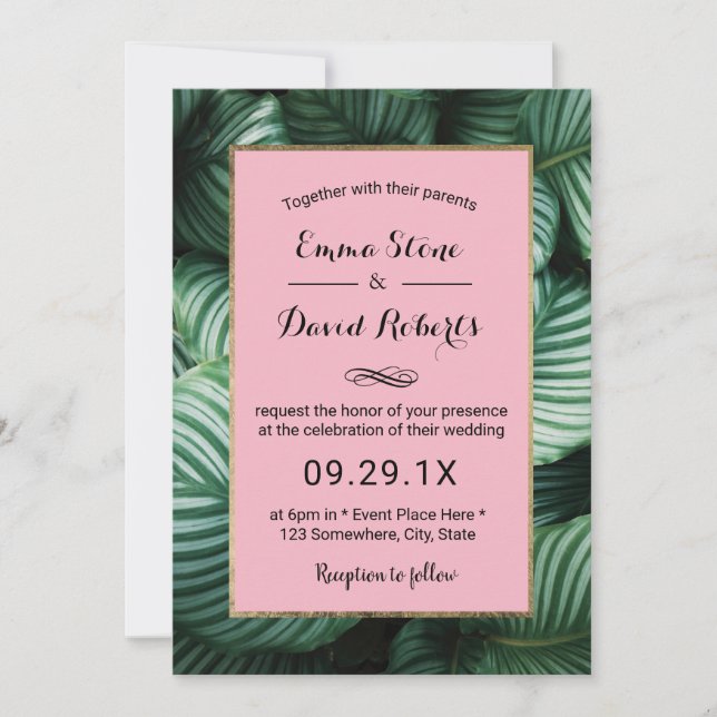 Invitation Mariage sur la plage des Feuilles tropicaux Hawaii (Devant)