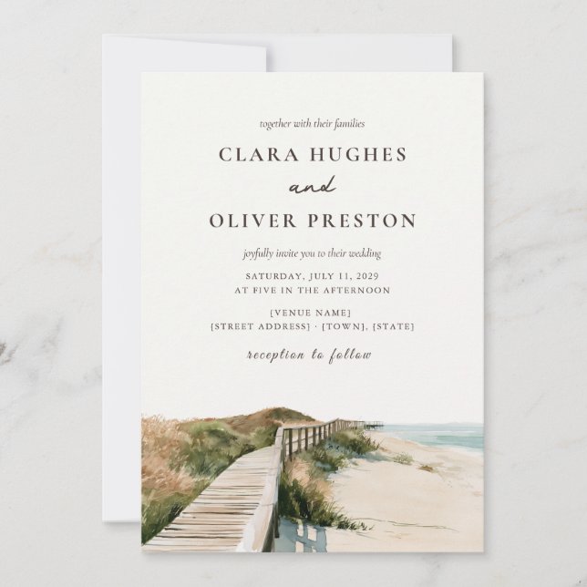 Invitation Mariage sur la plage des Outer Banks avec des avoi (Devant)
