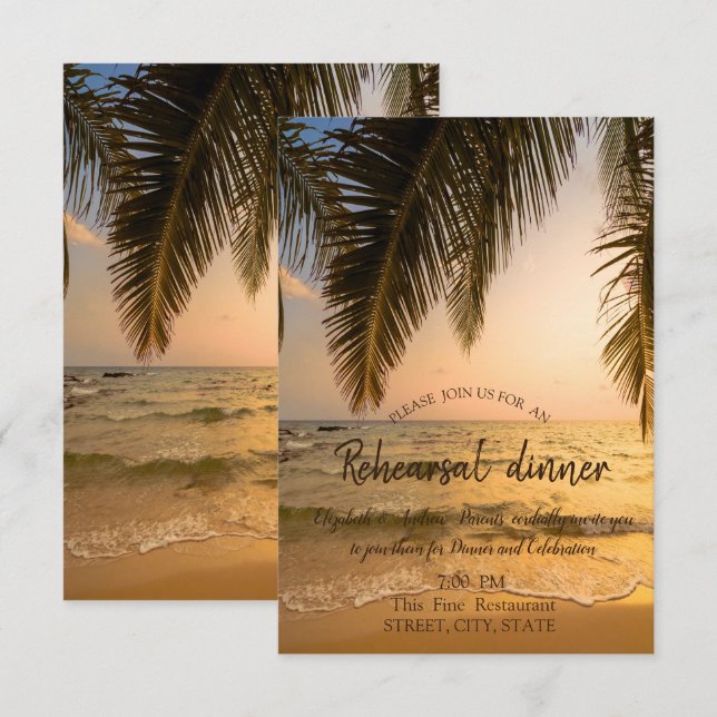 Invitation Mariage sur la Plage,Dîner de Répétition au Couche (Devant / Derrière)