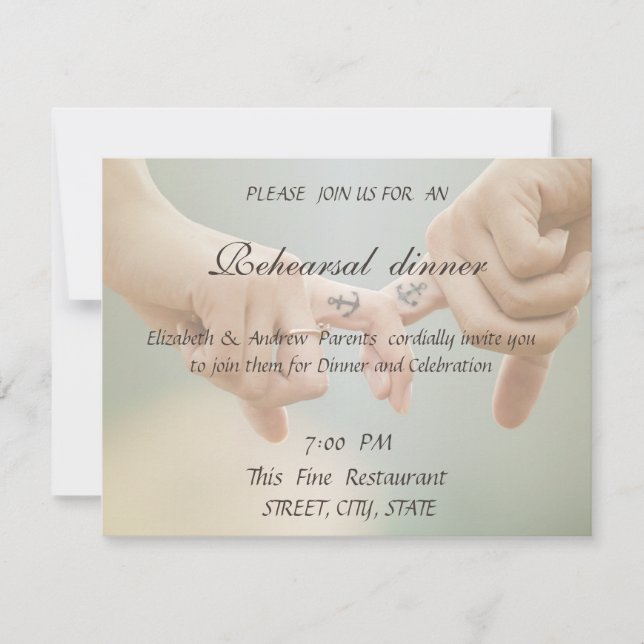 Invitation Mariage sur la Plage, Dîner de Répétition en se te (Devant)