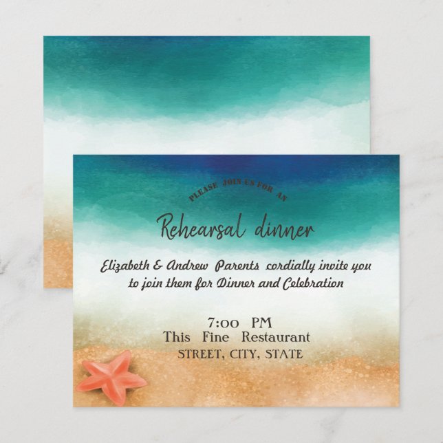 Invitation Mariage sur la Plage, Dîner de Répétition Étoile d (Devant / Derrière)