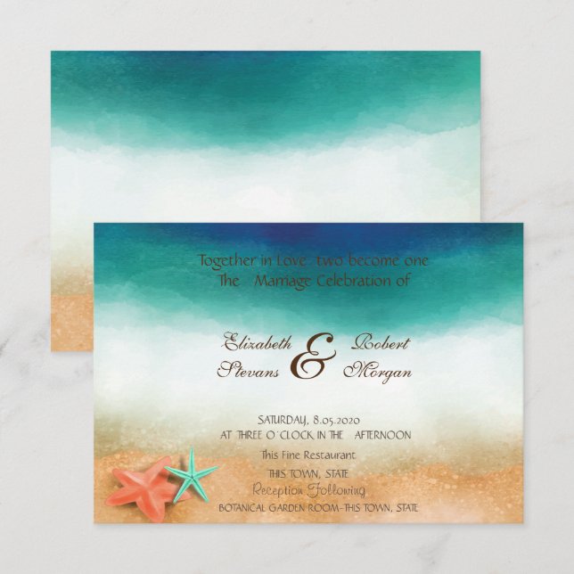 Invitation Mariage sur la Plage Étoile de Mer Mariage (Devant / Derrière)