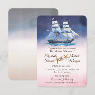 Invitation Mariage sur la plage Étoiles de mer Guirlande lumi