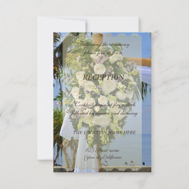 Invitation Mariage sur la Plage, Fleurs à la Réception (Devant)