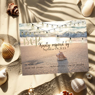 Invitation Mariage sur la Plage,Guirlandes de Lumieres RSVP C