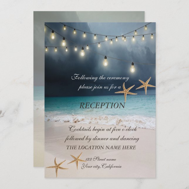 Invitation Mariage sur la Plage, Lumières de Corde des Étoile (Devant / Derrière)