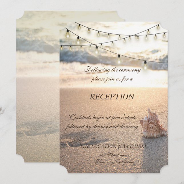 Invitation Mariage sur la Plage, Luminaires en Coquillages à  (Devant / Derrière)