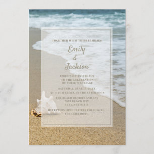 Invitation Mariage sur la plage océan coquillage sableux