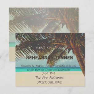 Invitation Mariage sur la Plage, Palmier Dîner de Répétition