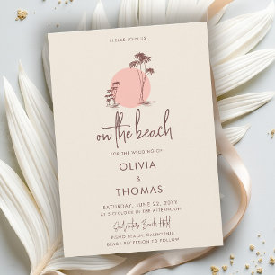 Invitation Mariage sur la Plage Palmiers Soleil Rose Linge Te