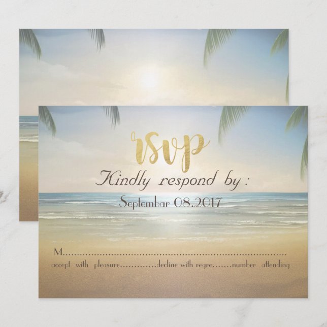 Invitation Mariage sur la plage Palms Sunset Beach  RSVP (Devant / Derrière)