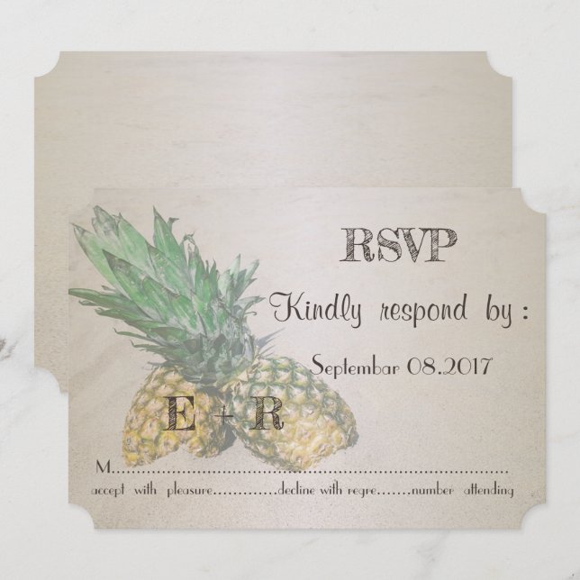 Invitation Mariage sur la plage Pineapple  RSVP (Devant / Derrière)