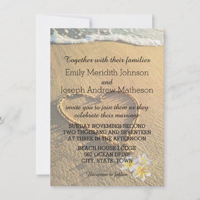 Invitation Mariage sur la Plage Plumeria / Frangipani Sable e (Devant)