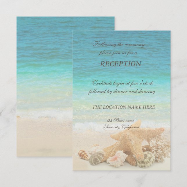 Invitation Mariage sur la Plage Réception Coquillages (Devant / Derrière)