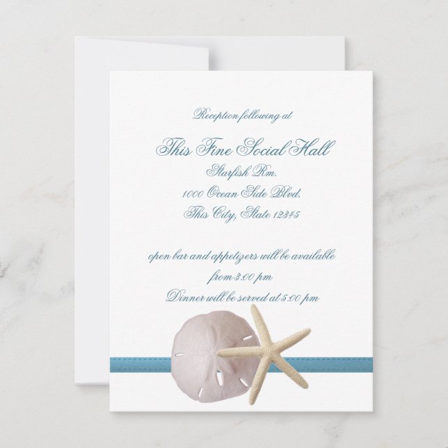 Invitation Mariage sur la Plage Réception Dollar de Sable et  (Devant)