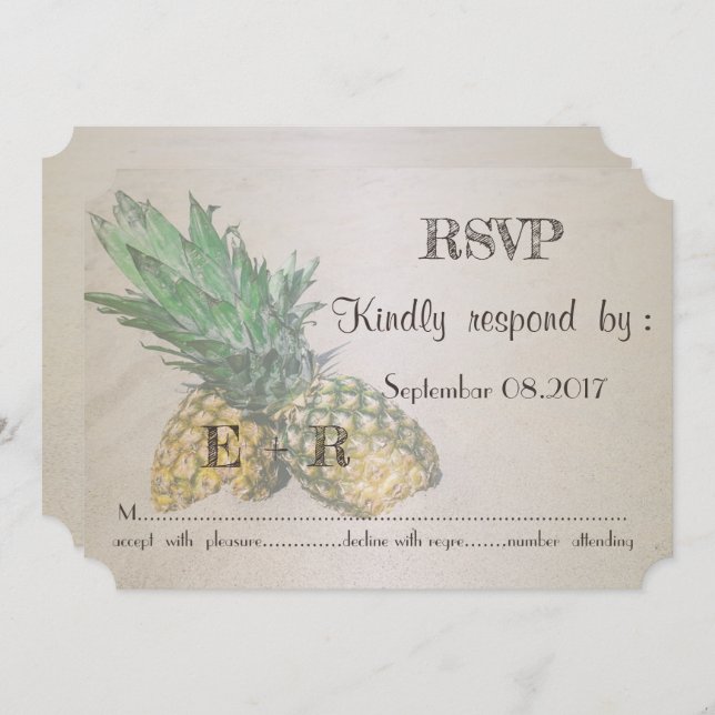 Invitation Mariage sur la plage Réponse RSVP à l'ananas (Devant / Derrière)