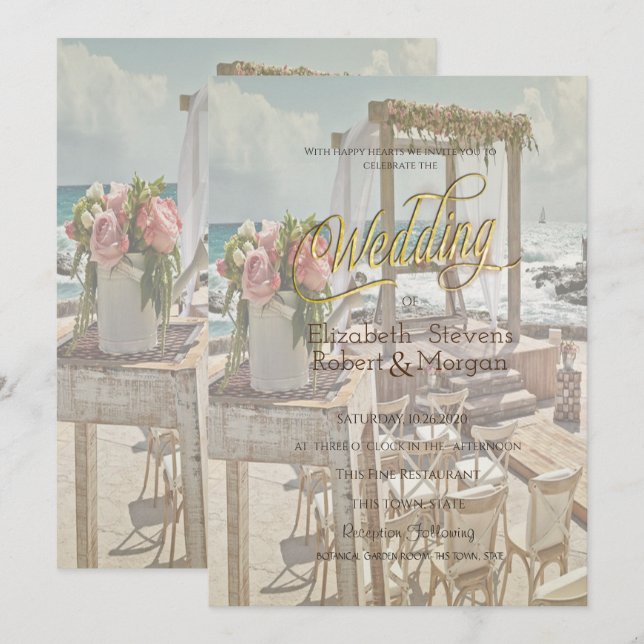 Invitation Mariage sur la Plage Rétro Arch (Devant / Derrière)
