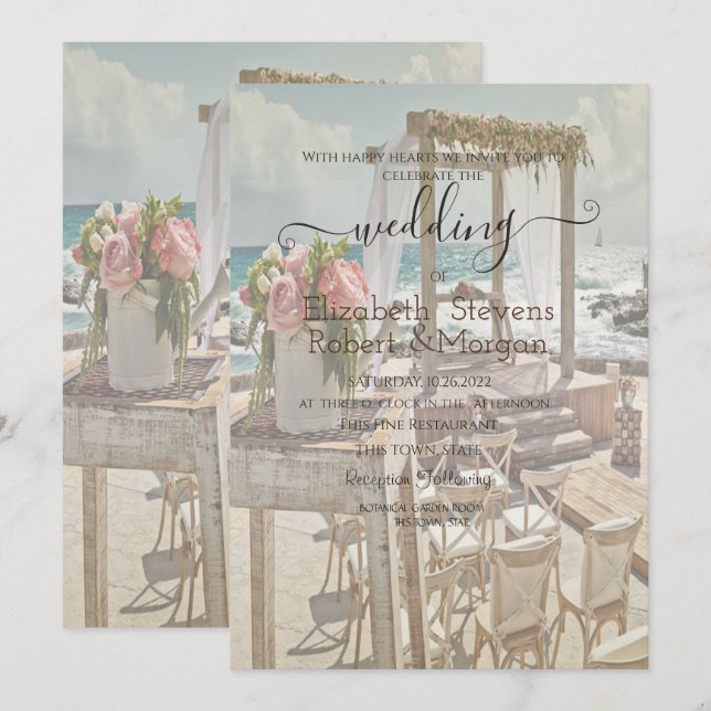 Invitation Mariage sur la Plage Rétro Arche de Mariage (Devant / Derrière)