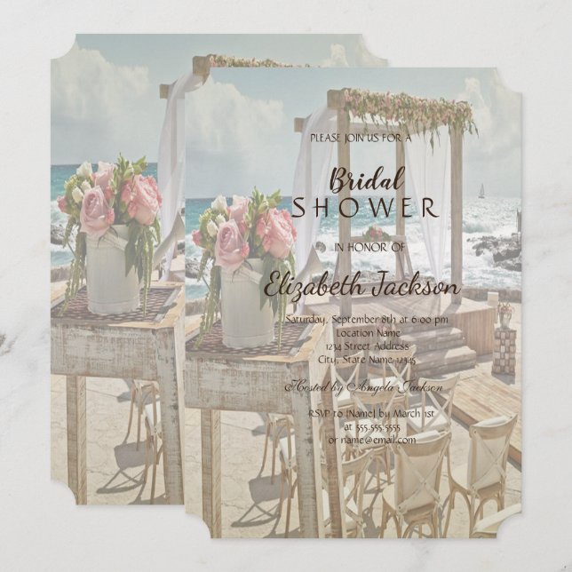 Invitation Mariage sur la Plage Rétro Arche Réception de Mari (Devant / Derrière)