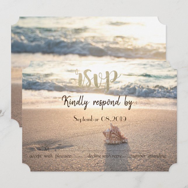 Invitation Mariage sur la plage, RSVP coquillage (Devant / Derrière)