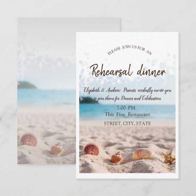 Invitation Mariage sur la Plage,Sable,Coquillages Dîner de Ré (Devant / Derrière)
