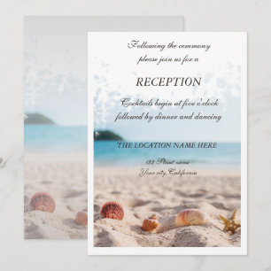 Invitation Mariage sur la Plage, Sable, Coquillages Réceptio