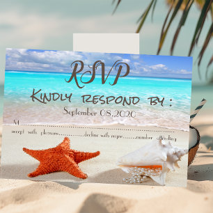 Invitation Mariage sur la plage sable coquillages RSVP